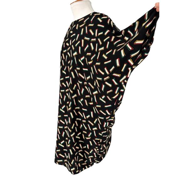 Vintage 80s Warren Z Dress Dolman Back Button Geometric Pattern Tie Up Disco Med - Picture 6 of 16